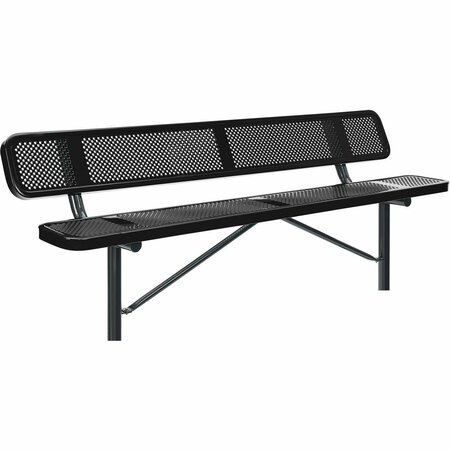 GLOBAL INDUSTRIAL 8ft Outdoor Steel Bench w/ Backrest, Perforated Metal, In Ground Mount, Black 262077IBK